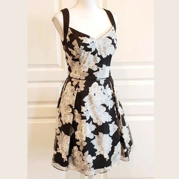 Aiden Mattox Black Floral Chiffon A-Line Dress - Picture 3 of 12